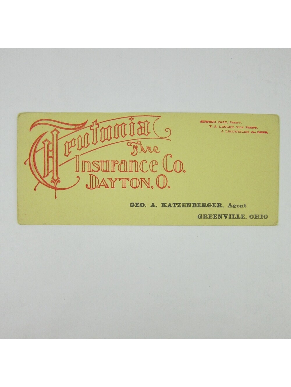 Vintage Advertising Ink Blotter Teutonia Fire Insurance Company Dayton Ohio